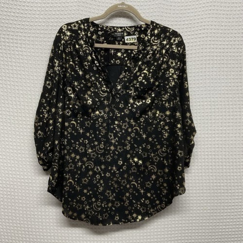 Torrid Black Celestial Moon Star Print Harper Georgette Blouse Women 0/L Egypt